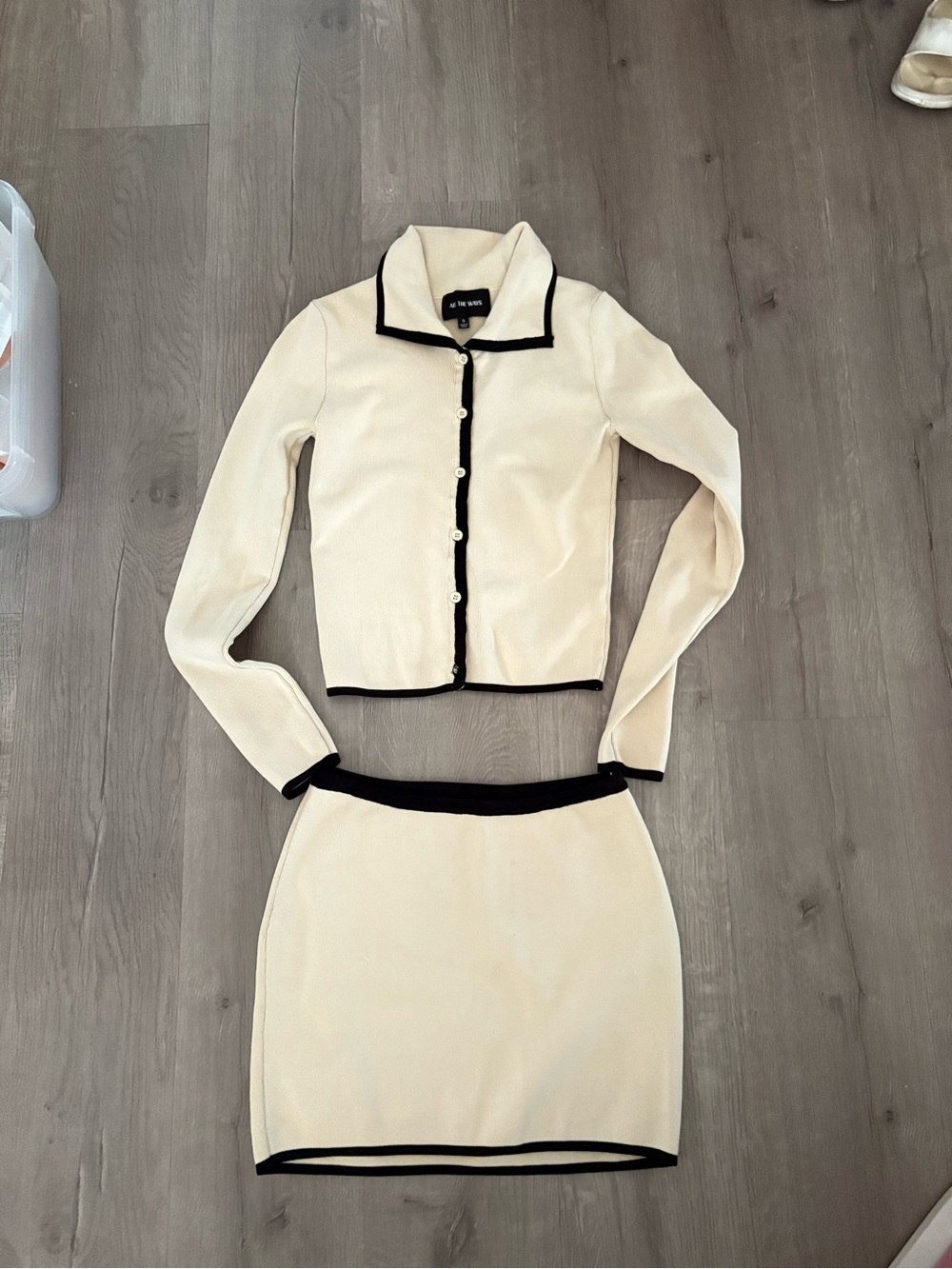 All The Ways Cream Knit Skirt Set with Black Trim Size Small - Picture 4 of 6